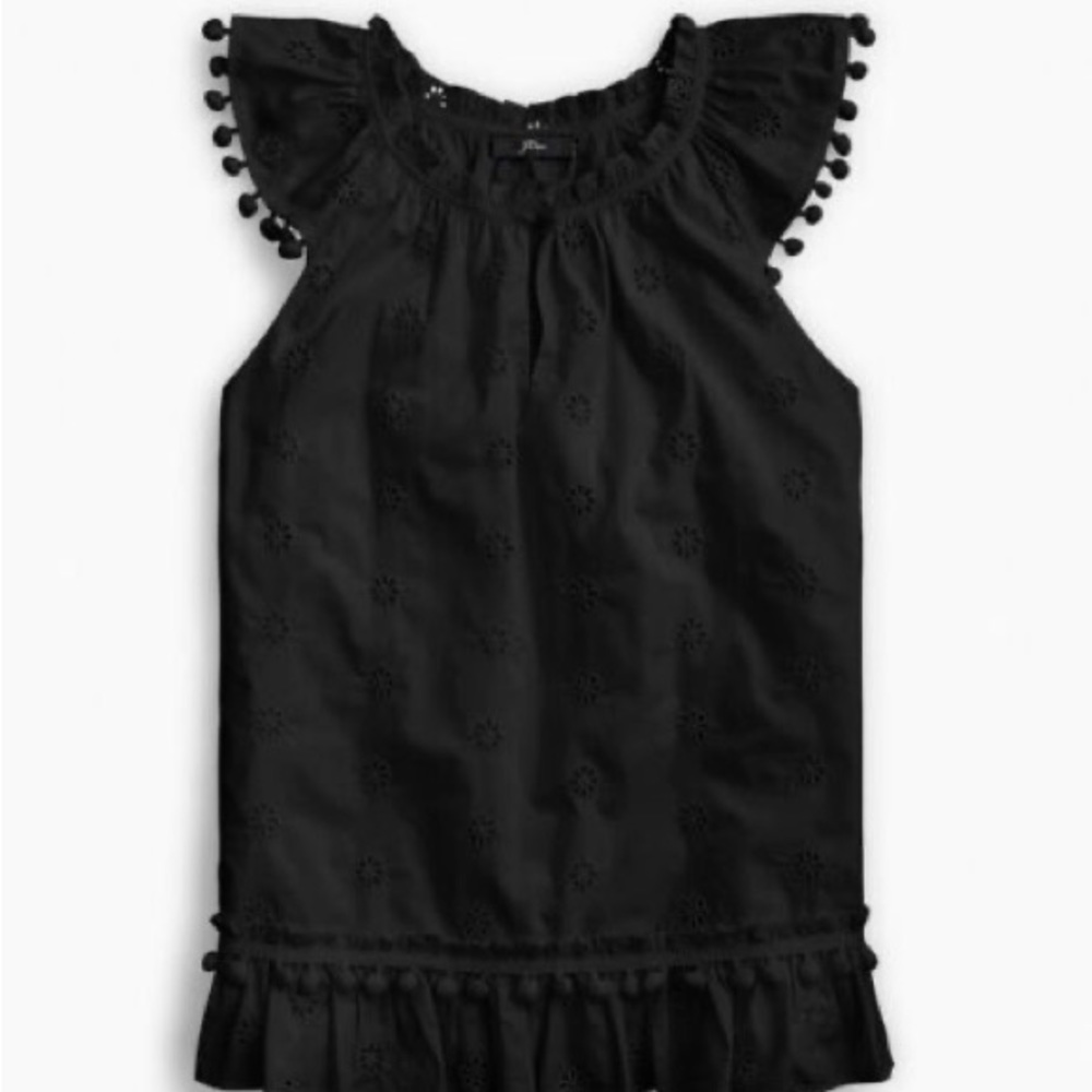 NWT JCrew Eyelet pom-pom top in cotton poplin size XXS